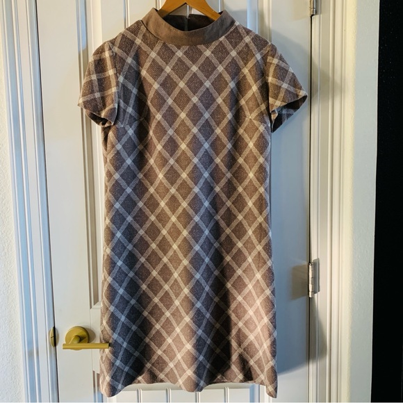 Neusteters Vintage Brown Tan Diamond Mock Neck Dress | Medium - Picture 1 of 14